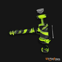Thumbnail for EYCE Hammer Bubbler 7-Inch Indestructible Silicone Smoking Water Pipe Creature Green downstem glass bowl disassembled open storage stash with stainless steel poker and stash cover