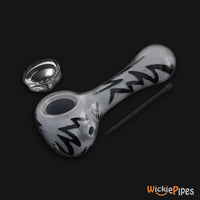 Thumbnail for EYCE Oraflex Switchback Spoon 4.25-Inch Indestructible Silicone Smoking Pipe Smoke Black disassembled glass bowl and stainless steel poker removed off with side carb