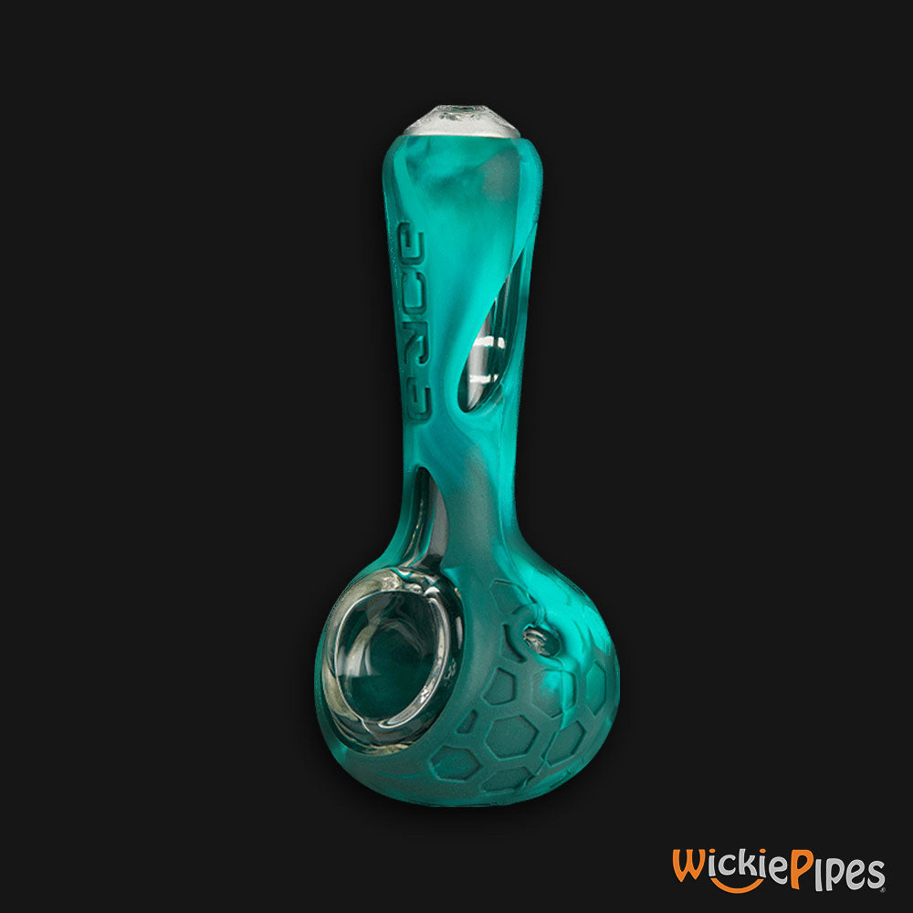EYCE ProTeck Alien Spoon 4.5-Inch Indestructible Glass Silicone Smoking Pipe Everglade Green side carb