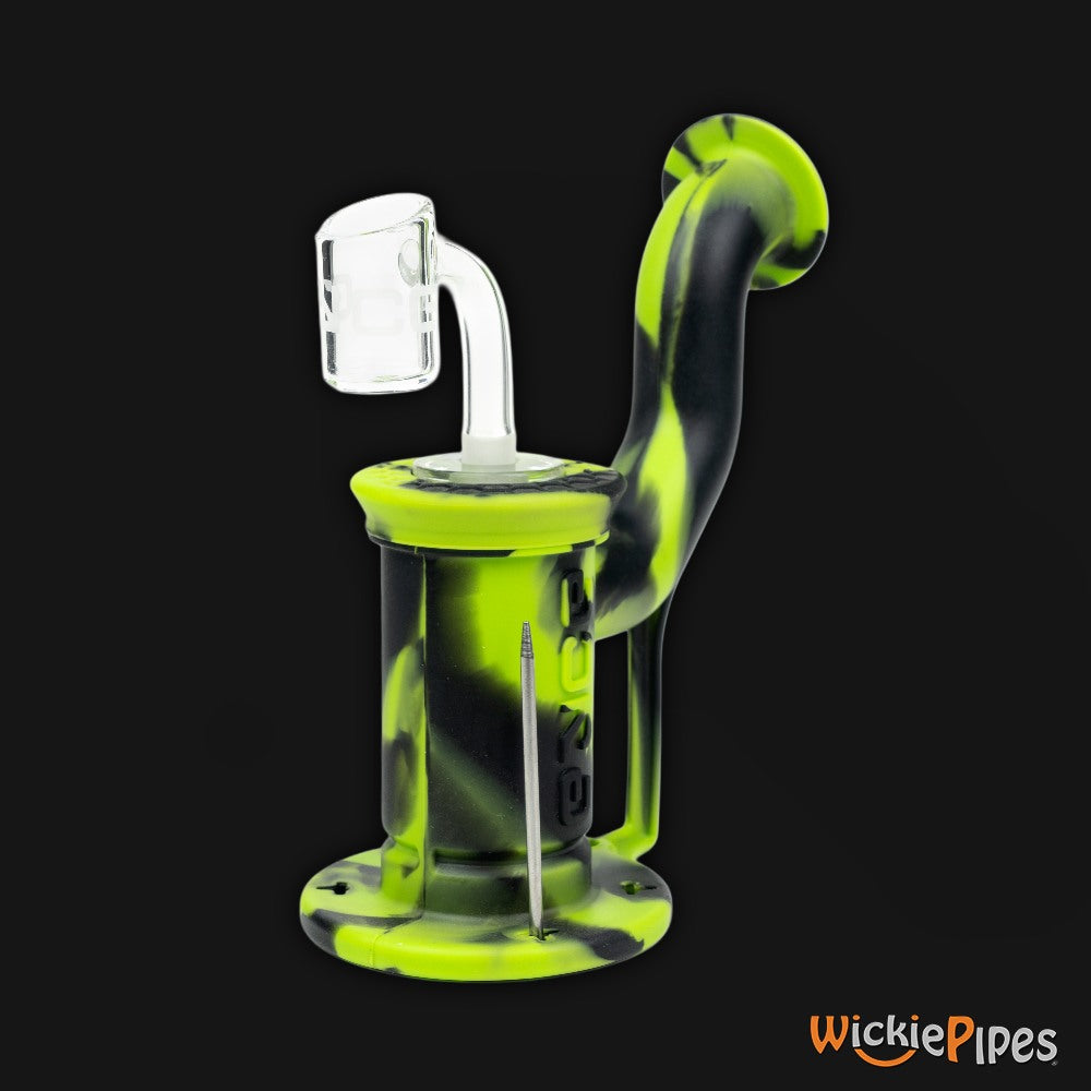 EYCE Sidecar Dab Rig 6-Inch Indestructible Silicone Smoking Water Pipe Creature Green with 10mm quartz banger