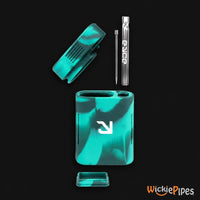 EYCE Solo 3.25-Inch Indestructible Silicone Dugout Smoking System Everglade Green disassembled open cap glass one-hitter with stainless steel poker and storage stash cover
