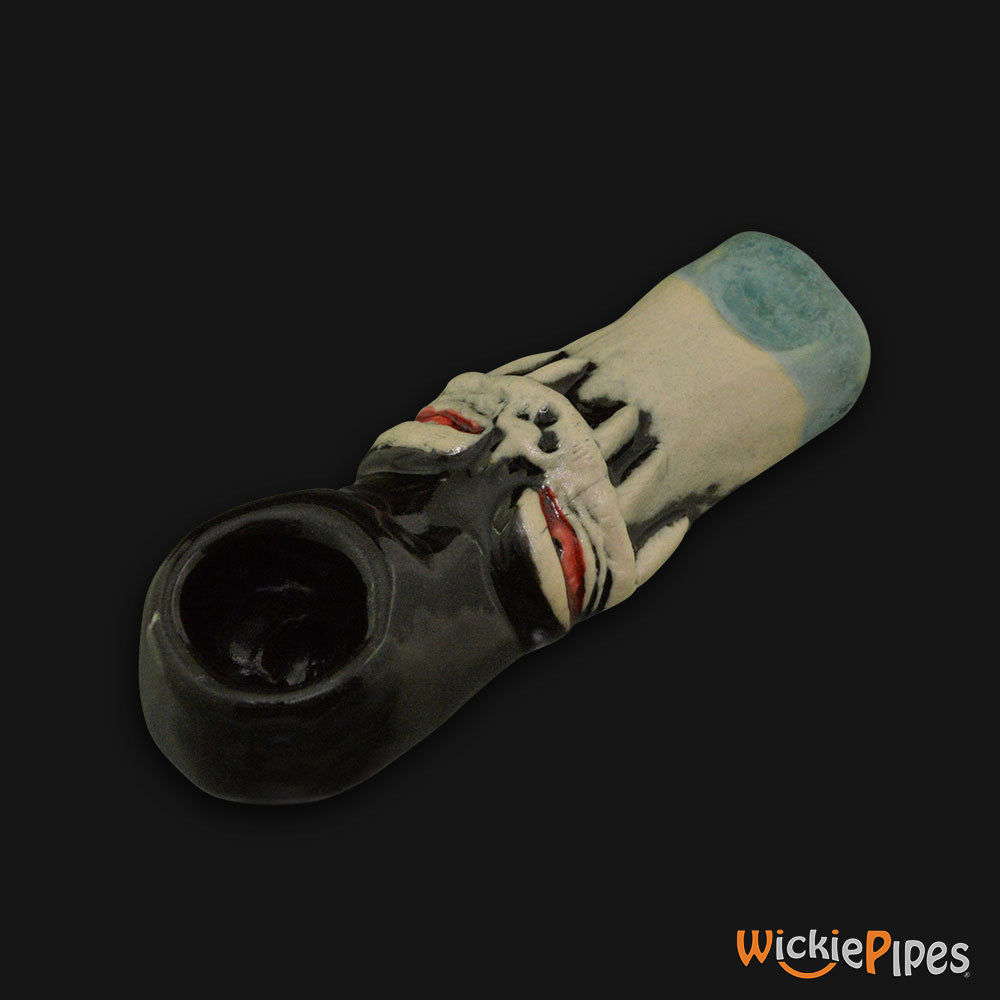 JM Ceramics 6 Tooth Grin Ceramic Hand Pipe side.