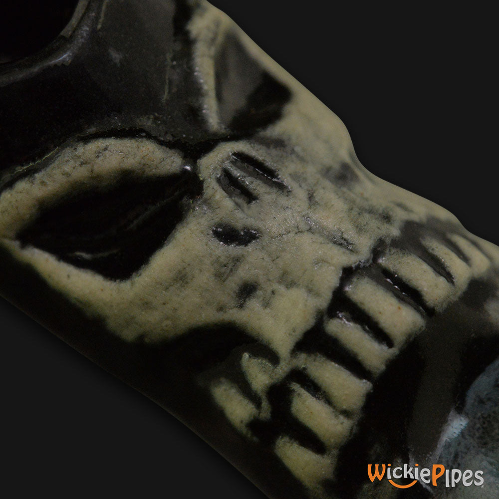 JM Ceramics Baby Skull Ceramic Hand Pipe detailed.