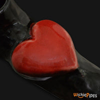 Thumbnail for JM Ceramics Black RED HEART Ceramic Hand Pipe detailed.