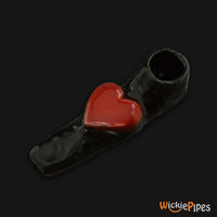 Thumbnail for JM Ceramics Black RED HEART Ceramic Hand Pipe mouthpiece.