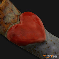 Thumbnail for JM Ceramics Brown Speckled RED HEART Ceramic Hand Pipe detailed.