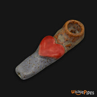Thumbnail for JM Ceramics Brown Speckled RED HEART Ceramic Hand Pipe mouthpiece.