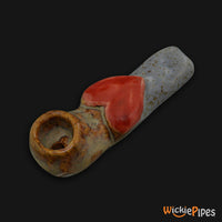 Thumbnail for JM Ceramics Brown Speckled RED HEART Ceramic Hand Pipe side.