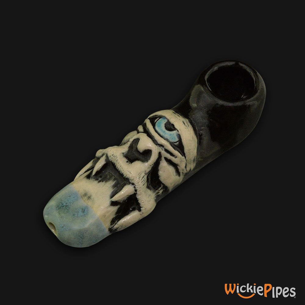 JM Ceramics Cyclops Ceramic Hand Pipe Blue mouthpiece.
