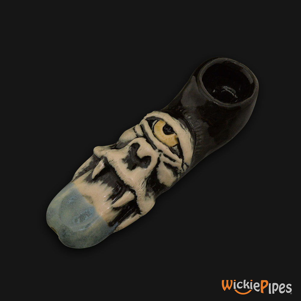 JM Ceramics Cyclops Ceramic Hand Pipe Yellow mouthpiece.