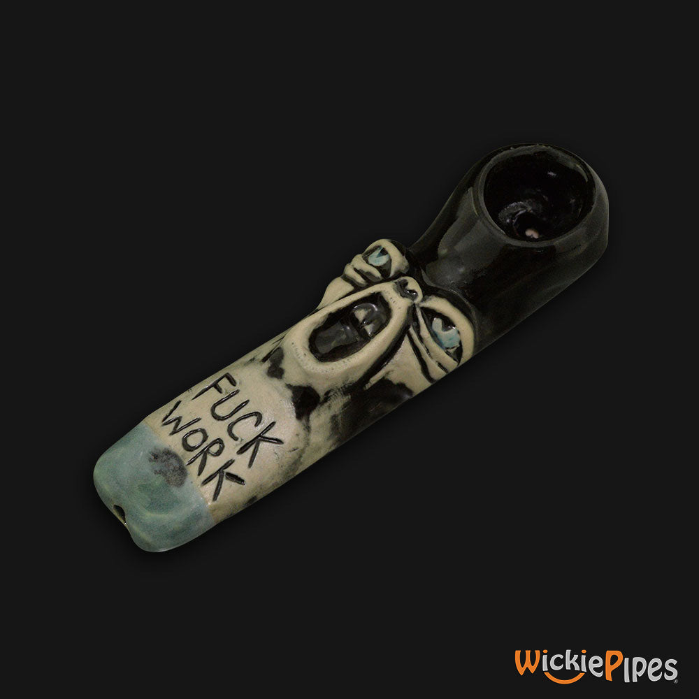 JM Ceramics Fuck Work Ceramic Hand Pipe mouthpiece.