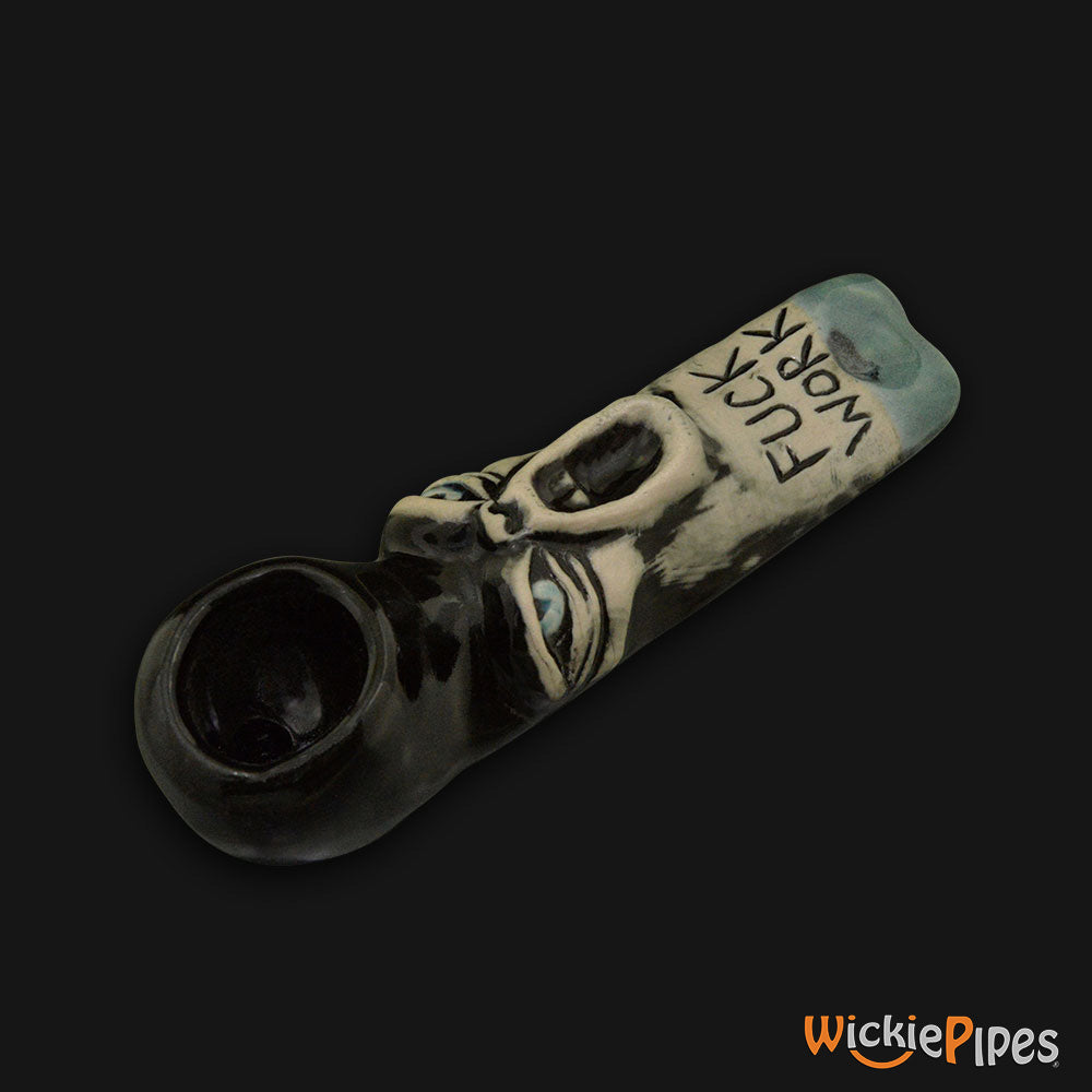 JM Ceramics Fuck Work Ceramic Hand Pipe side.