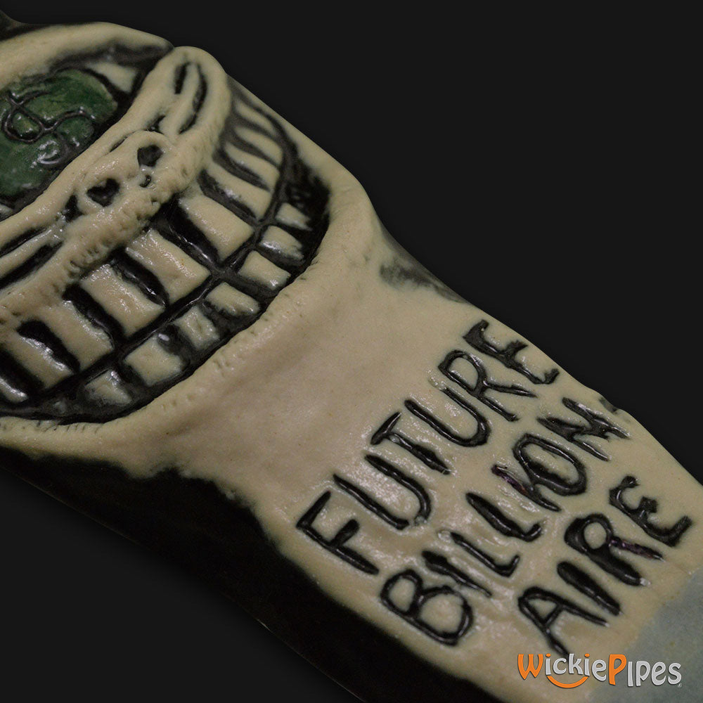 JM Ceramics Future Billionaire Ceramic Hand Pipe detailed.