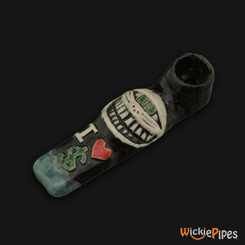 JM Ceramics I Love Money Ceramic Hand Pipe mouthpiece.