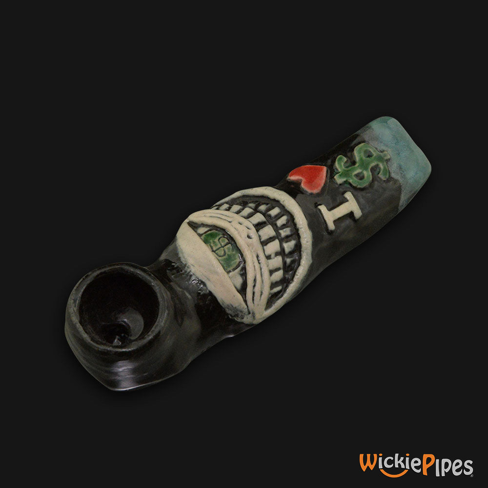 JM Ceramics I Love Money Ceramic Hand Pipe side.