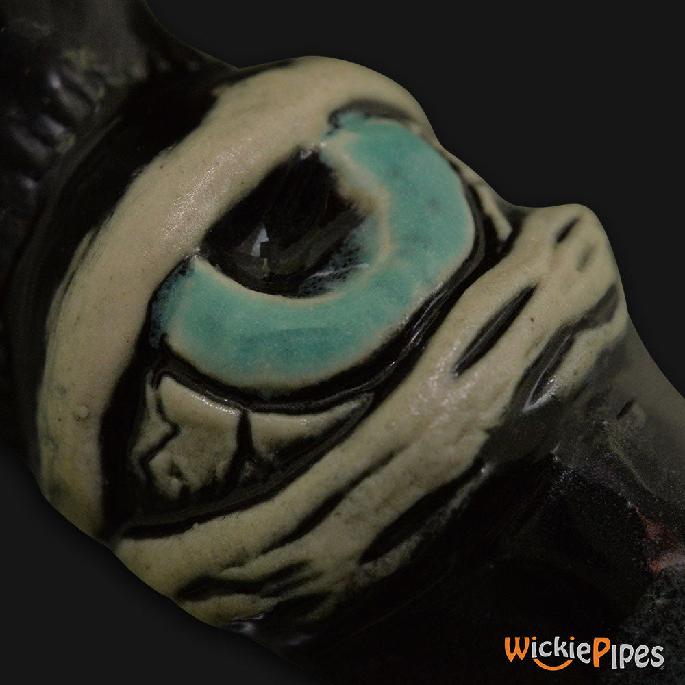 JM Ceramics Large Eye Ceramic Hand Pipe Blue detailed.