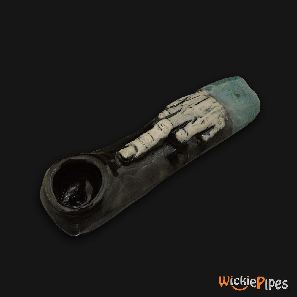 JM Ceramics Large Middle Finger Ceramic Hand Pipe side.