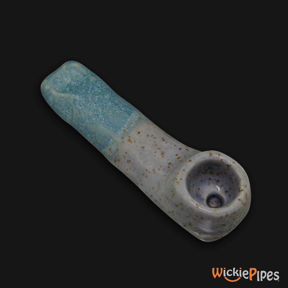 JM Ceramics Medium Plain Speckled Turquoise Ceramic Hand Pipe bowl.