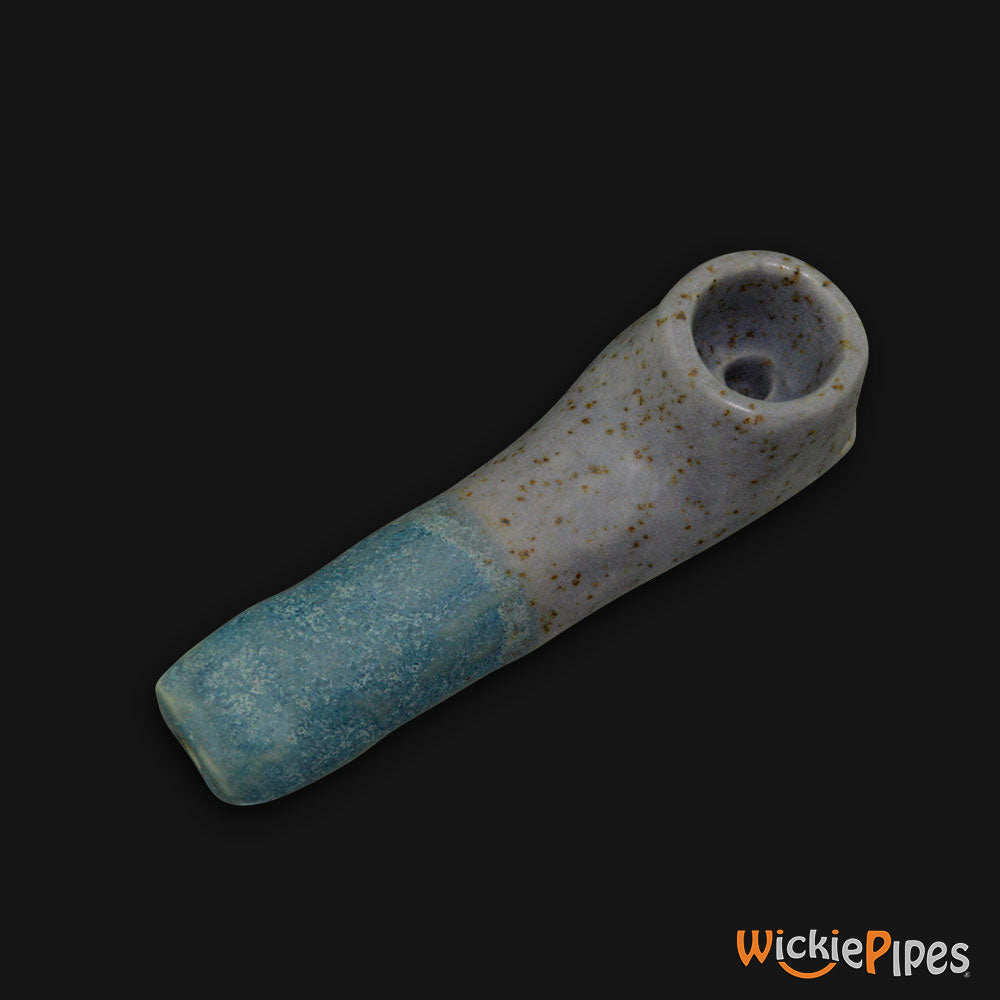JM Ceramics Medium Plain Speckled Turquoise Ceramic Hand Pipe mouthpiece.