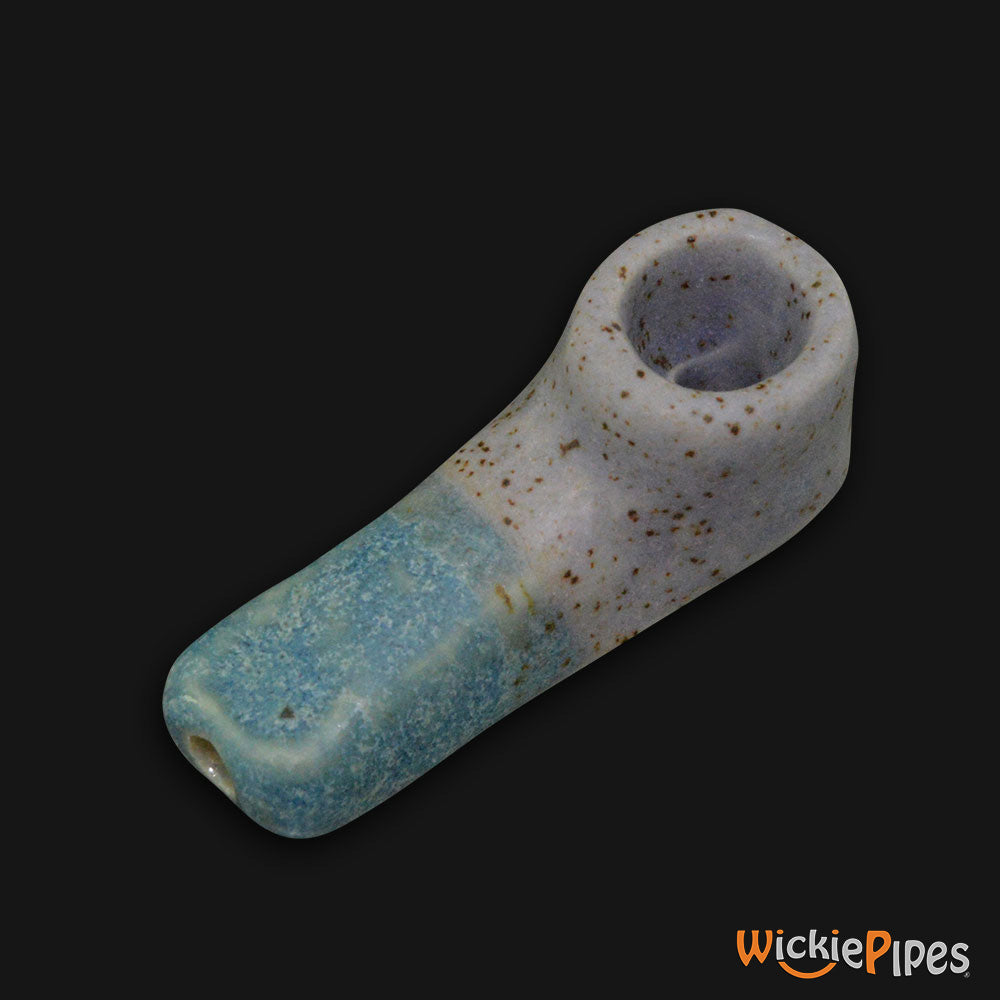 JM Ceramics Mini Plain Speckled Turquoise Ceramic Hand Pipe mouthpiece.
