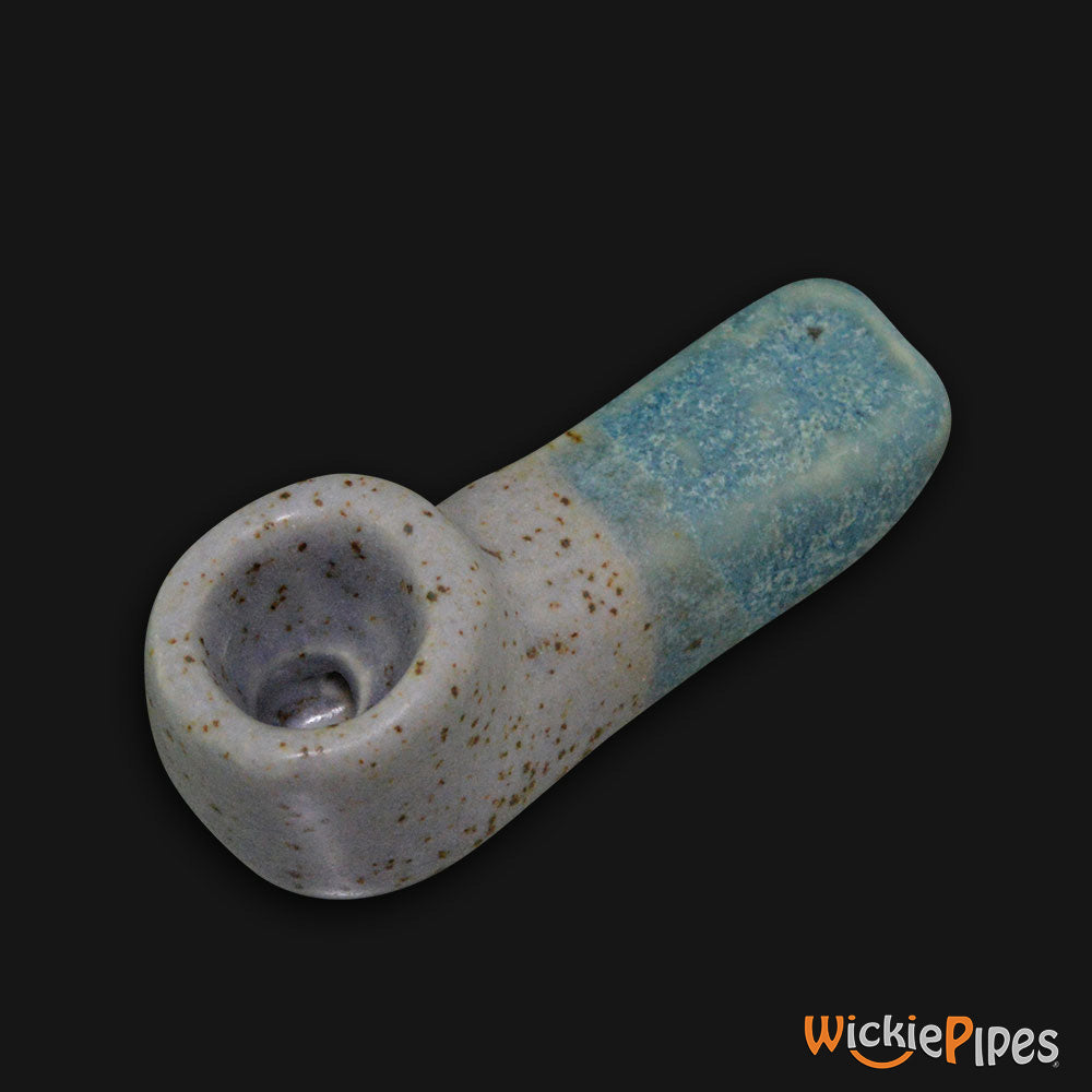 JM Ceramics Mini Plain Speckled Turquoise Ceramic Hand Pipe side.