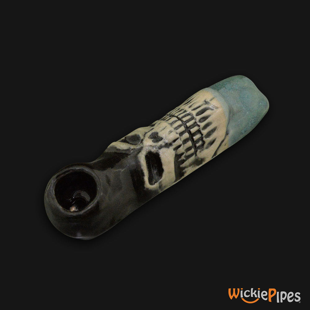 JM Ceramics Mini Skull Ceramic Hand Pipe side.