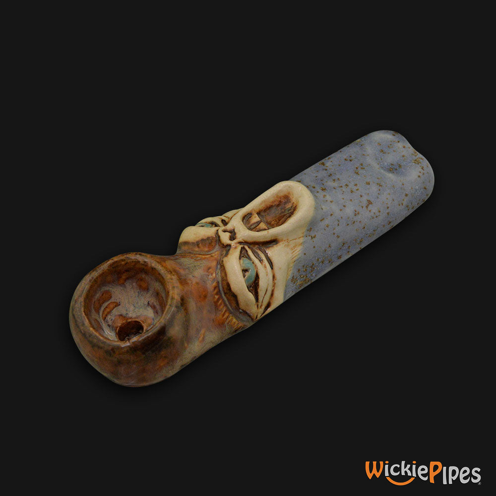 JM Ceramics Screaming Brown Speckled Ceramic Hand Pipe side.