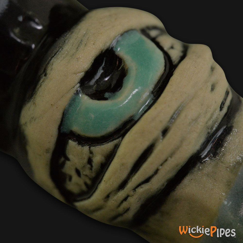 JM Ceramics Small Eye Ceramic Hand Pipe Blue detailed.