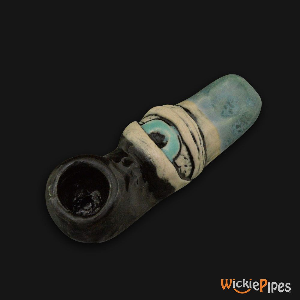 JM Ceramics Small Eye Ceramic Hand Pipe Blue side.