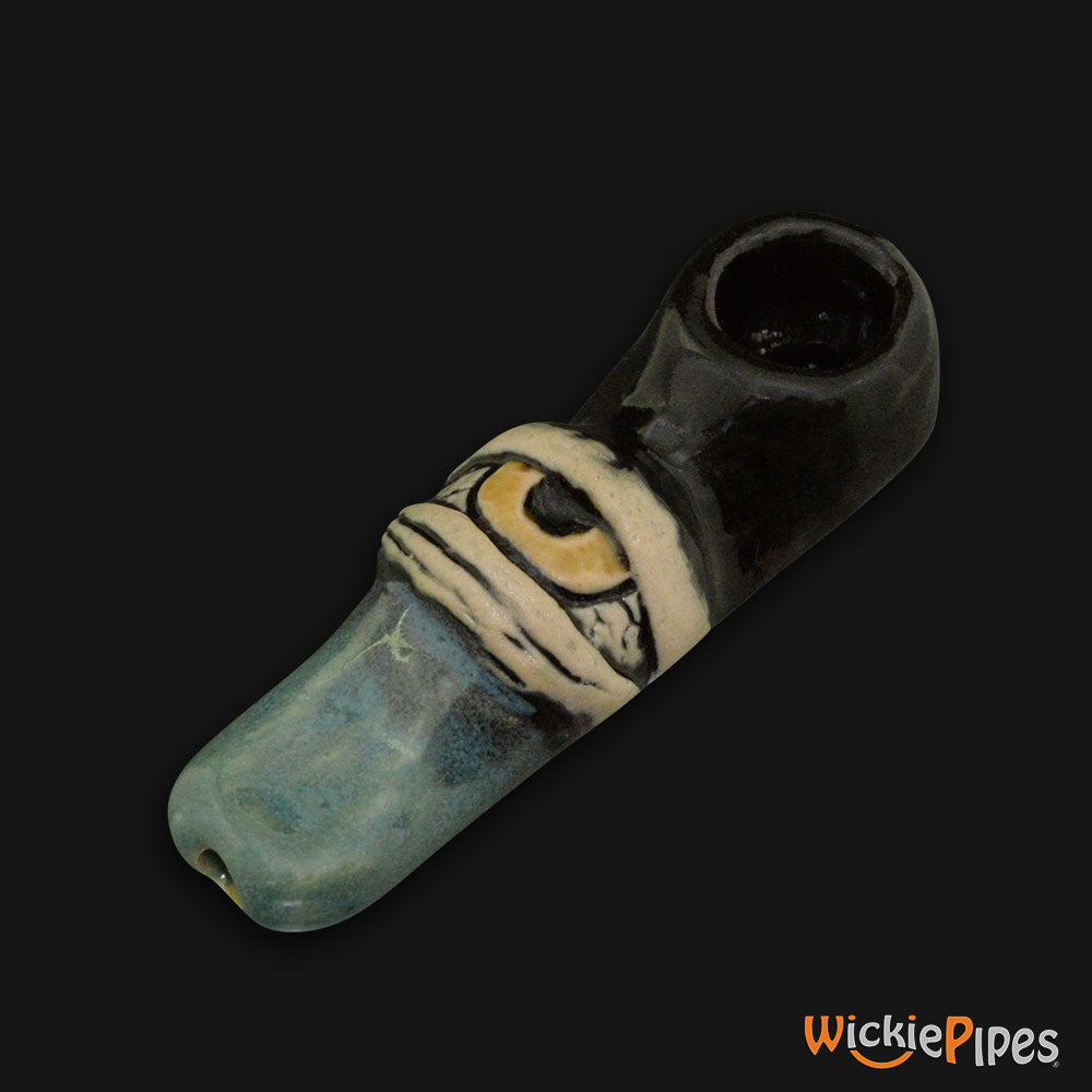 JM Ceramics Small Eye Ceramic Hand Pipe Yellow mouthpiece.