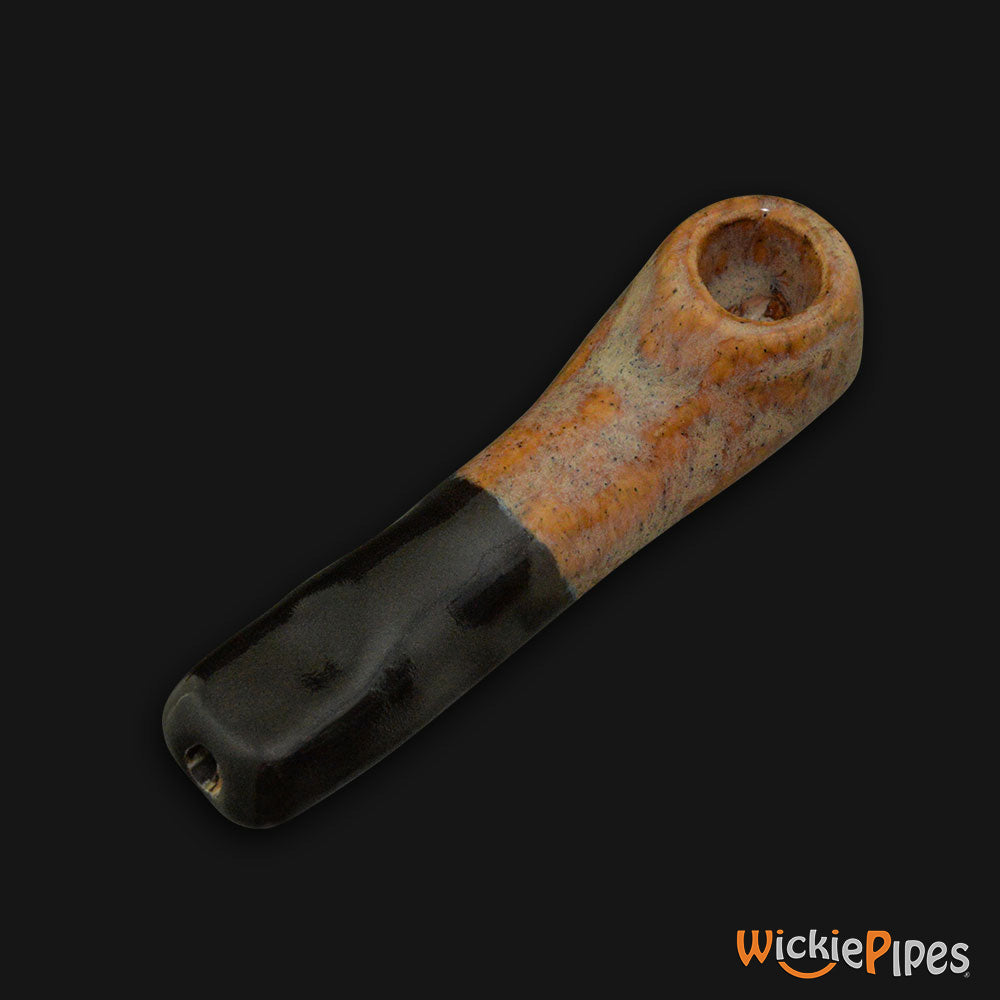 JM Ceramics Small Plain Brown Black Ceramic Hand Pipe mouthpiece.