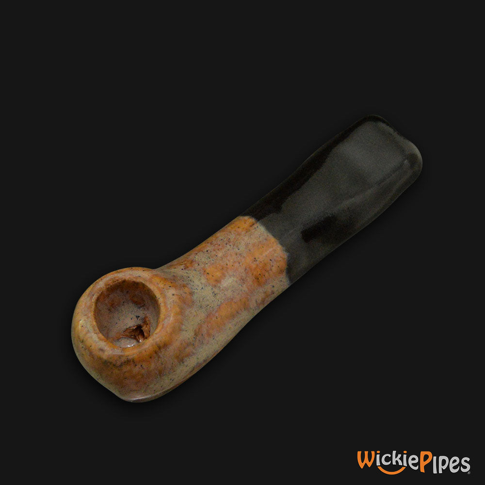 JM Ceramics Small Plain Brown Black Ceramic Hand Pipe side.