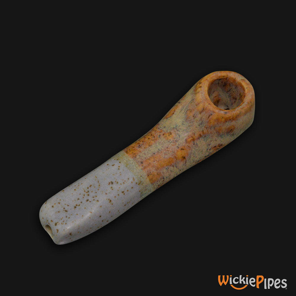 JM Ceramics Small Plain Brown Speckled Ceramic Hand Pipe mouthpiece.