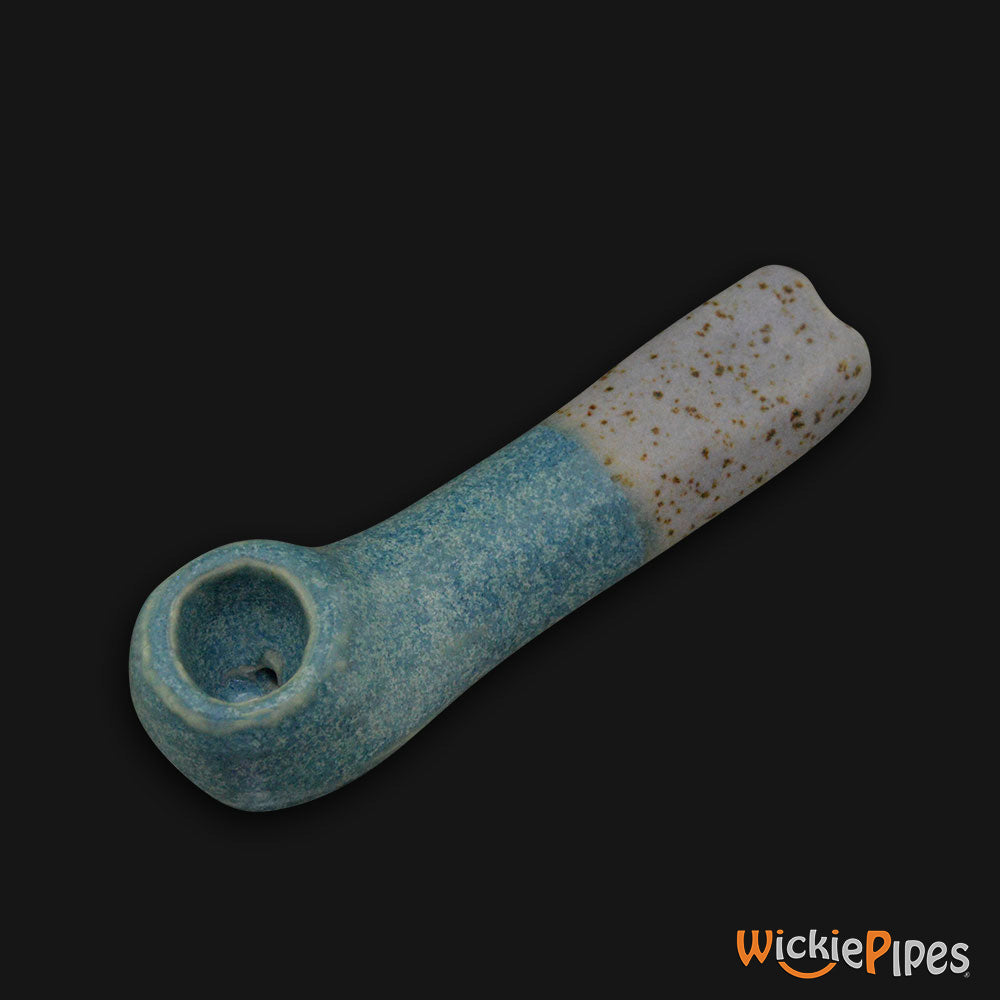 JM Ceramics Small Plain Turquoise Speckled Ceramic Hand Pipe side.