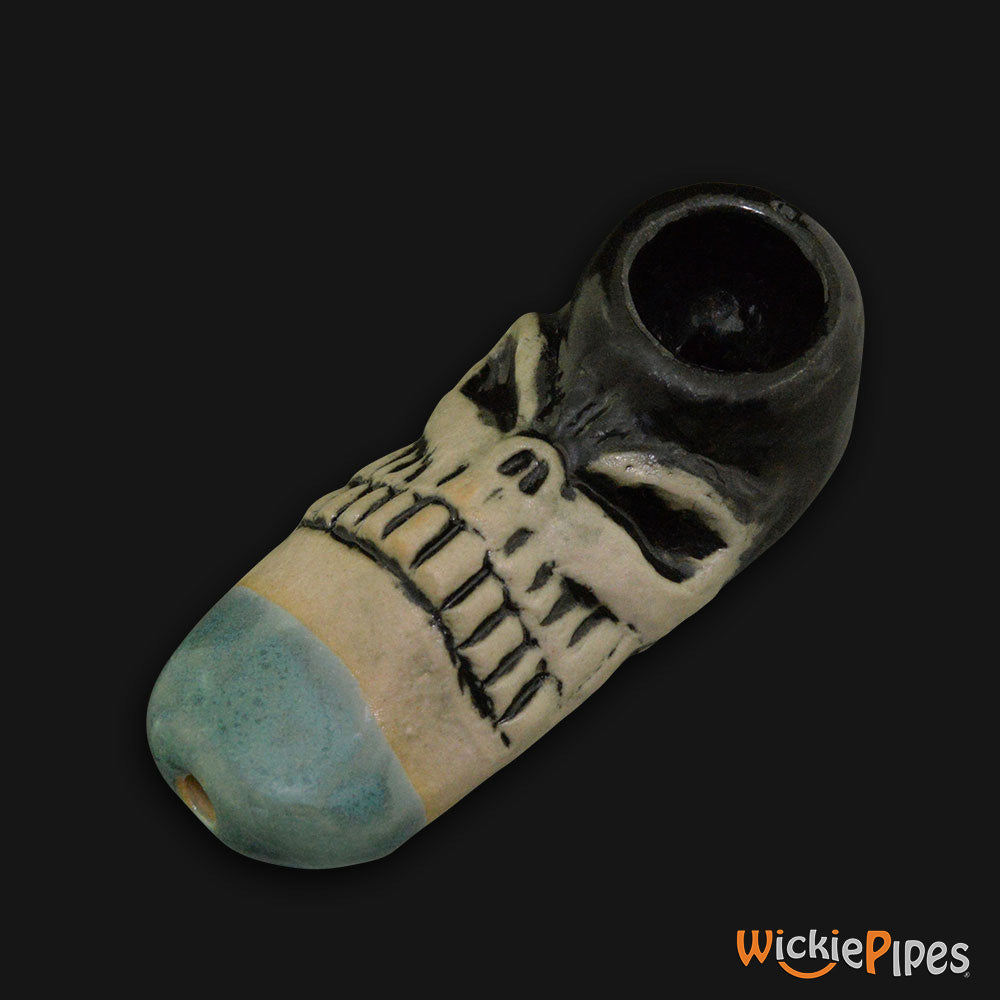 JM Ceramics Small Skull Ceramic Hand Pipe mouthpiece.
