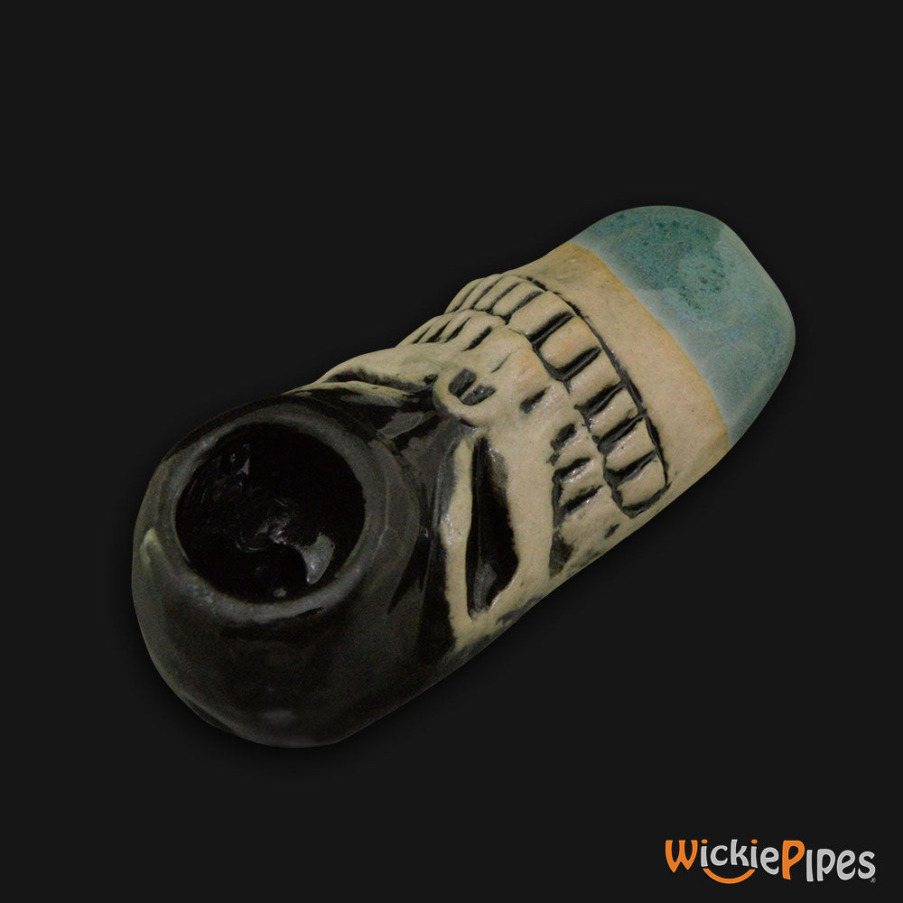 JM Ceramics Small Skull Ceramic Hand Pipe side.