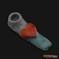 Thumbnail for JM Ceramics Speckled Turquoise RED HEART Ceramic Hand Pipe.