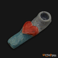 Thumbnail for JM Ceramics Speckled Turquoise RED HEART Ceramic Hand Pipe mouthpiece.