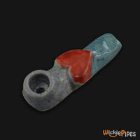 Thumbnail for JM Ceramics Speckled Turquoise RED HEART Ceramic Hand Pipe side.