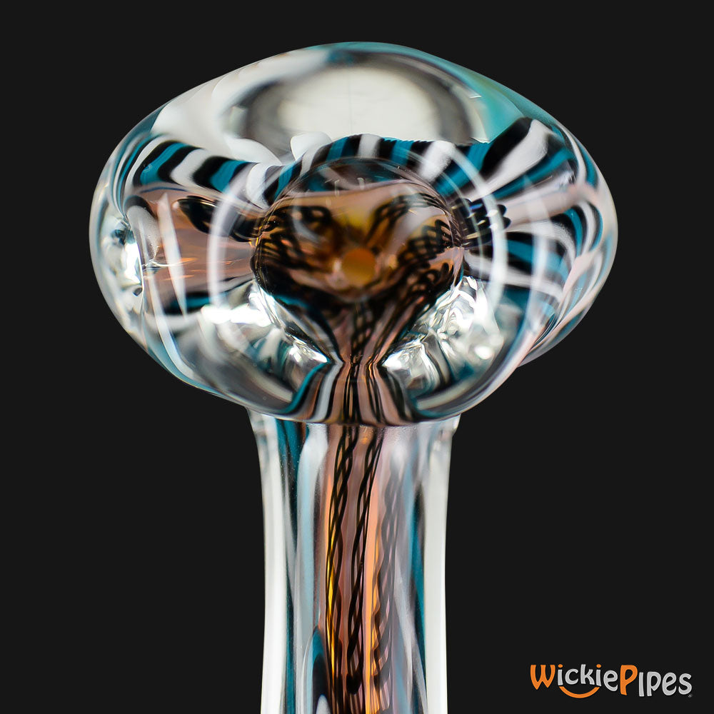 BC Glass - Blue/White Latticino 4-Inch Thick Glass Spoon Pipe
