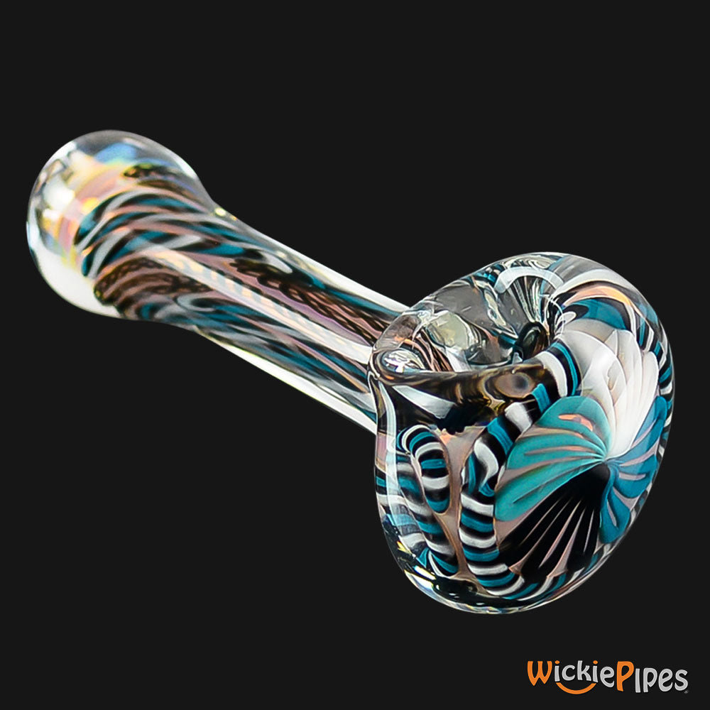 BC Glass - Blue/White Latticino 4-Inch Thick Glass Spoon Pipe