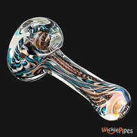 Thumbnail for BC Glass - Blue/White Latticino 4-Inch Thick Glass Spoon Pipe