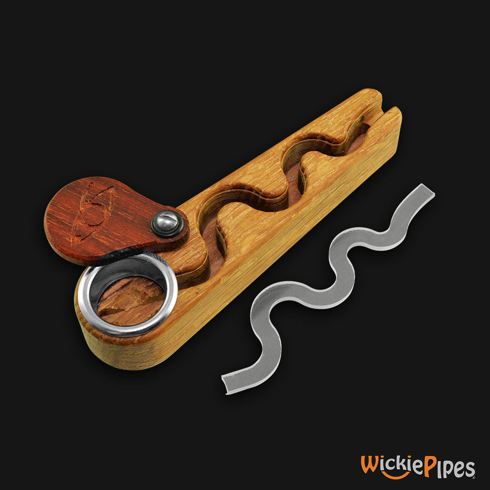 Monkey Pipe Oregon Trail acrylic cover off with lid open over bowl.