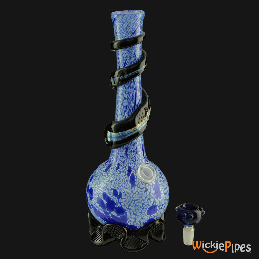 Noble Glass - Blue Dichro Wrap 11-Inch Soft Glass Bubble Water Pipe Bowl Out