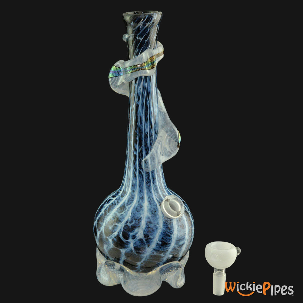 Noble Glass - Blue White Dichro Wrap 11-Inch Soft Glass Bubble Water Pipe Bowl Out