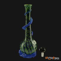 Thumbnail for Noble Glass - Dark Green Wrap 11-Inch Soft Glass Bubble Water Pipe Bowl Out