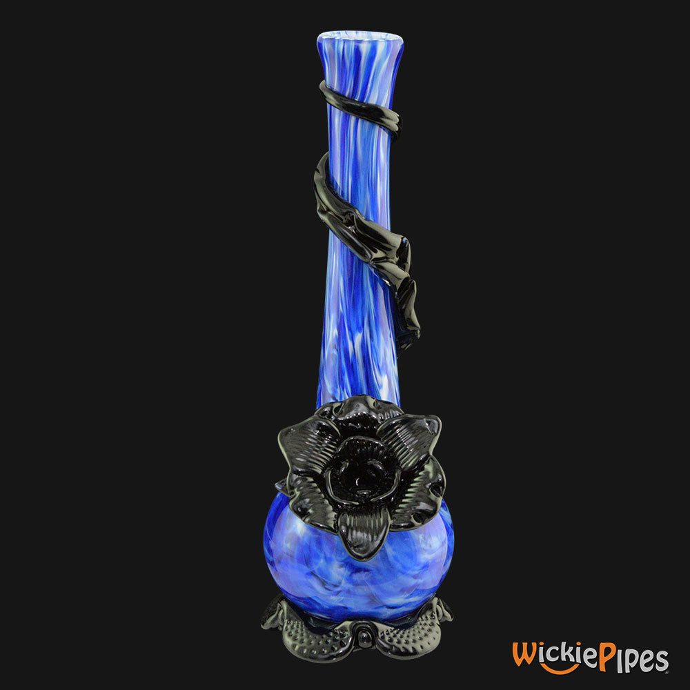 Noble Glass - Flower Blue Black Wrap 14-Inch Soft Glass Bubble Water Pipe Back