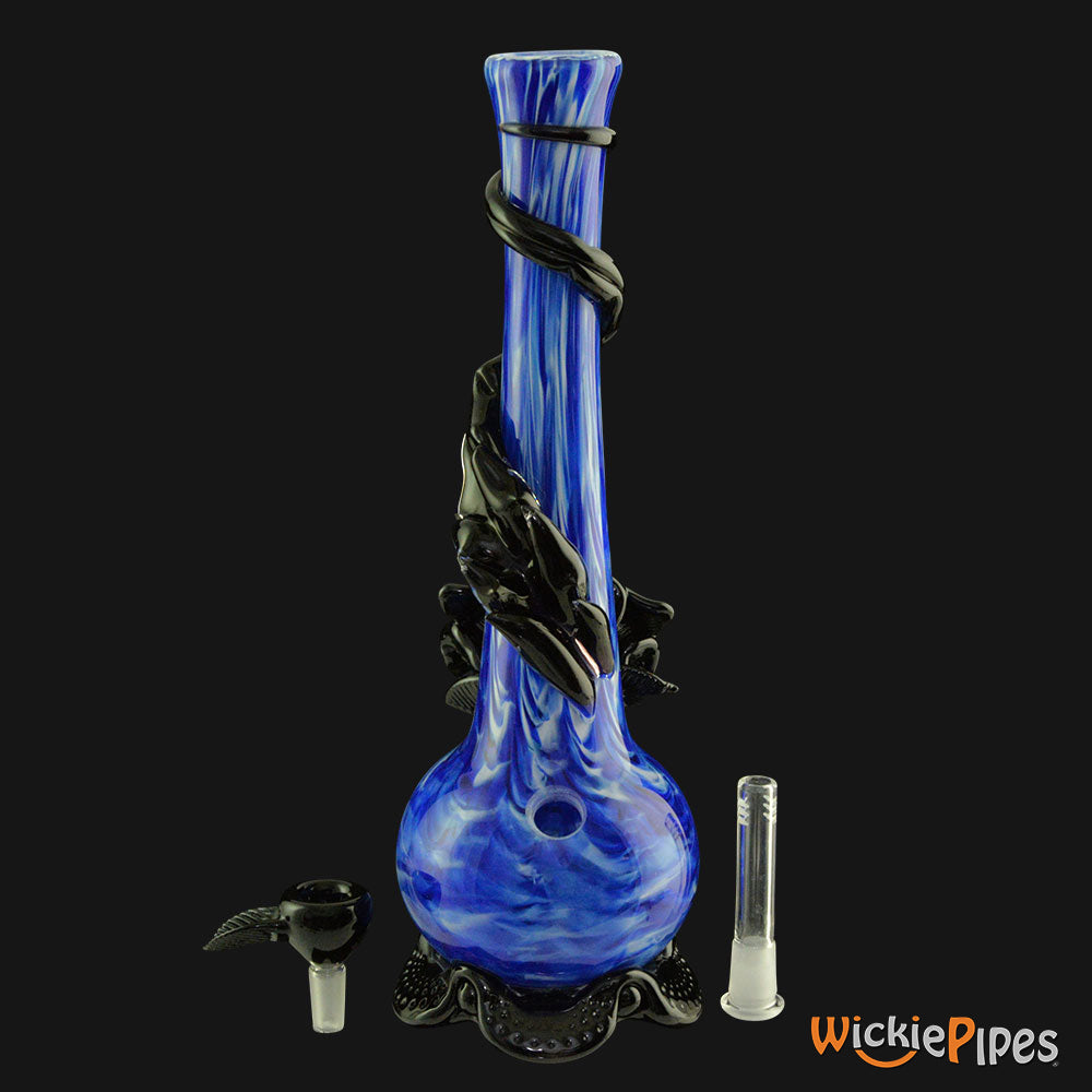 Noble Glass - Flower Blue Black Wrap 14-Inch Soft Glass Bubble Water Pipe Disassembled