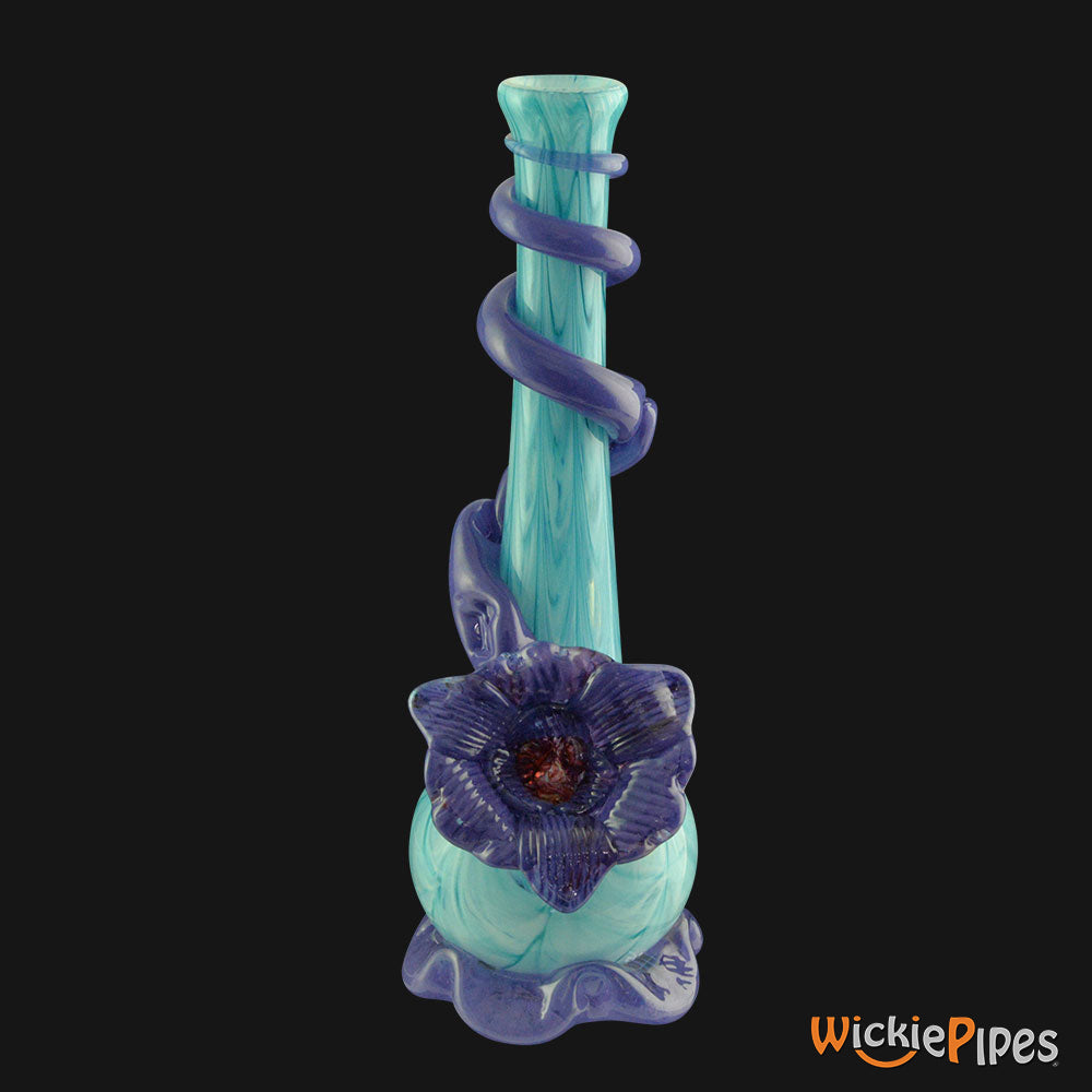 Noble Glass - Flower Blue Purple Wrap 14-Inch Soft Glass Bubble Water Pipe Back