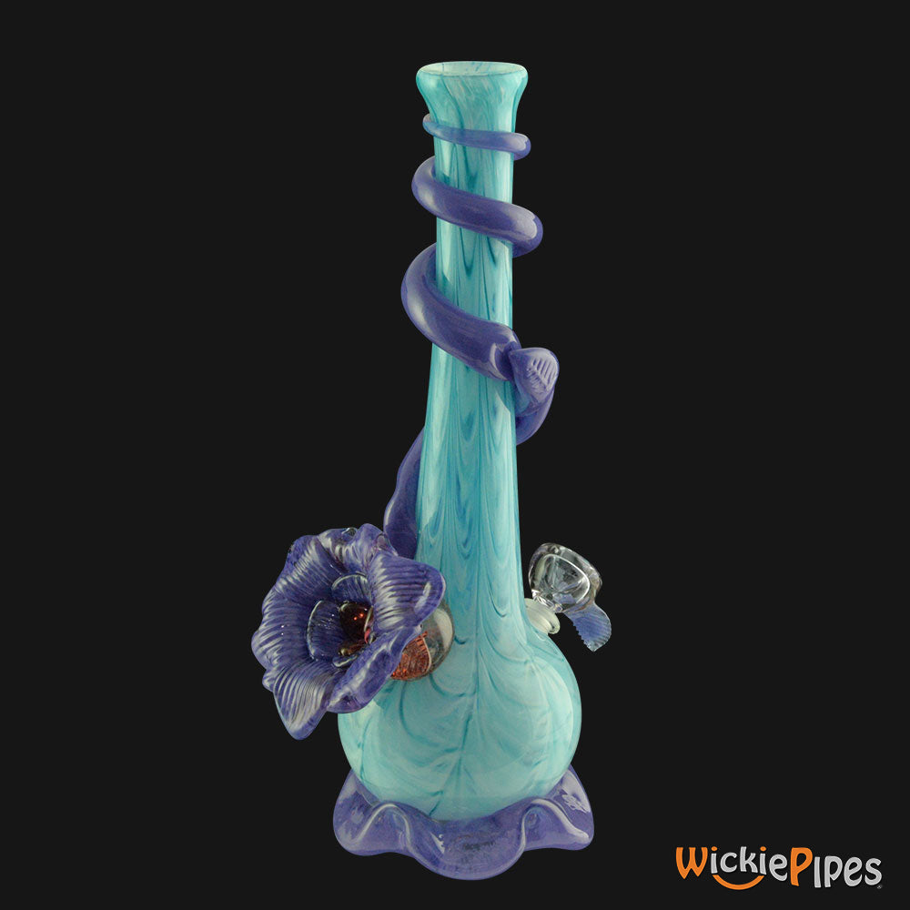 Noble Glass - Flower Blue Purple Wrap 14-Inch Soft Glass Bubble Water Pipe Side